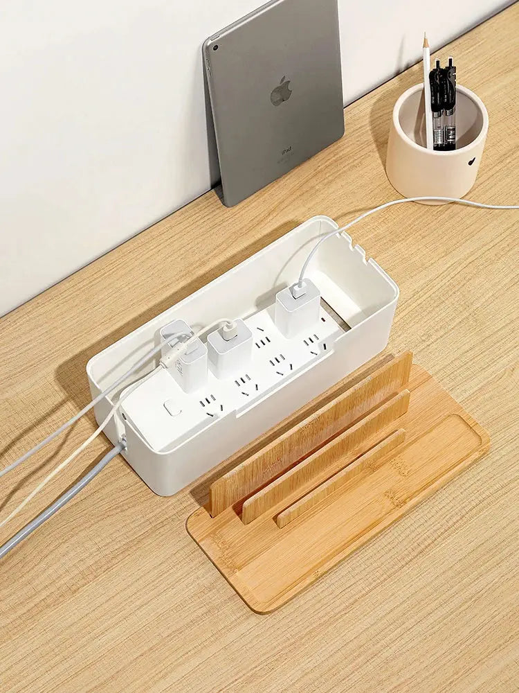 Boîte Organisateur de Câbles avec Support pour Téléphone et Tablette – Cache Multiprise Design HomeAstuce