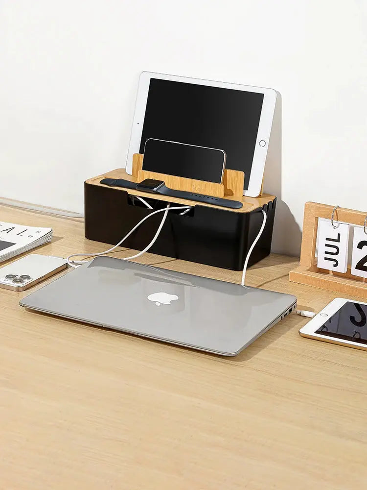 Boîte Organisateur de Câbles avec Support pour Téléphone et Tablette – Cache Multiprise Design HomeAstuce