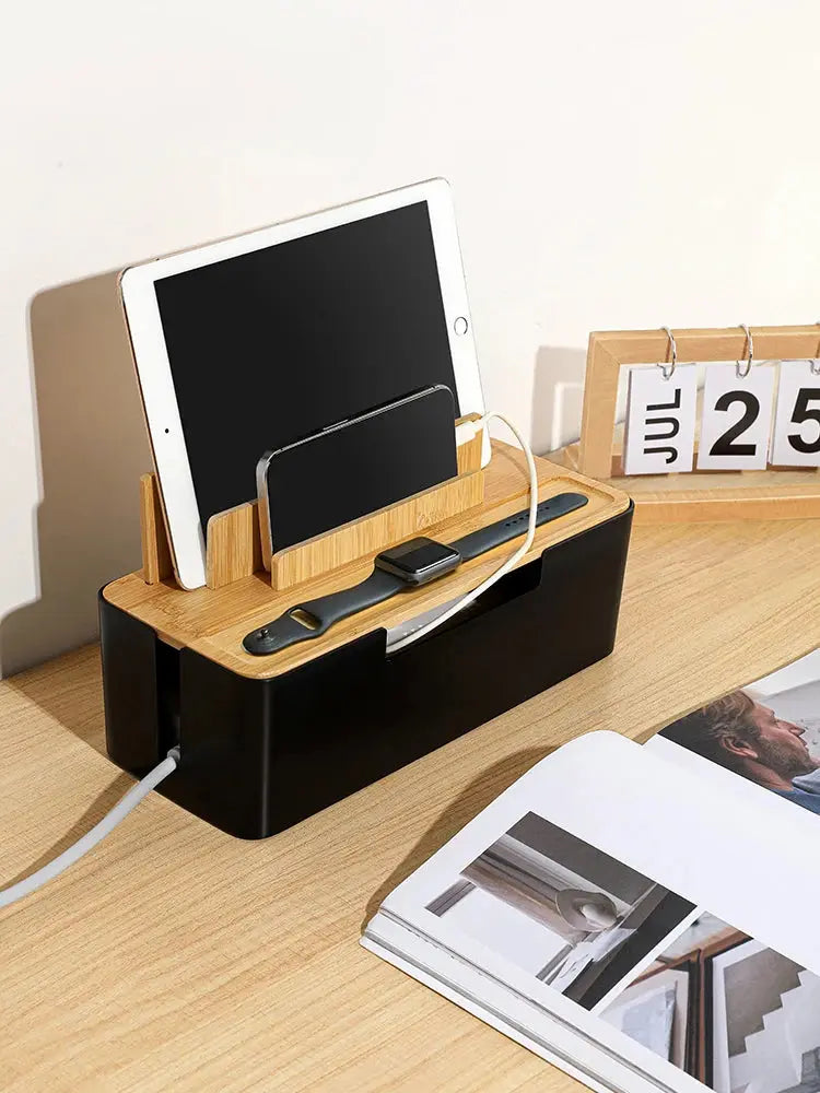 Boîte Organisateur de Câbles avec Support pour Téléphone et Tablette – Cache Multiprise Design HomeAstuce