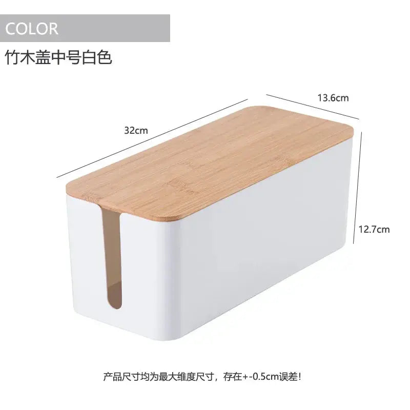 Creative Cable Management Box with Bamboo Wood Cover Plug Board Storage Box Power Cord Charger Storage Wire Storage HomeAstuce